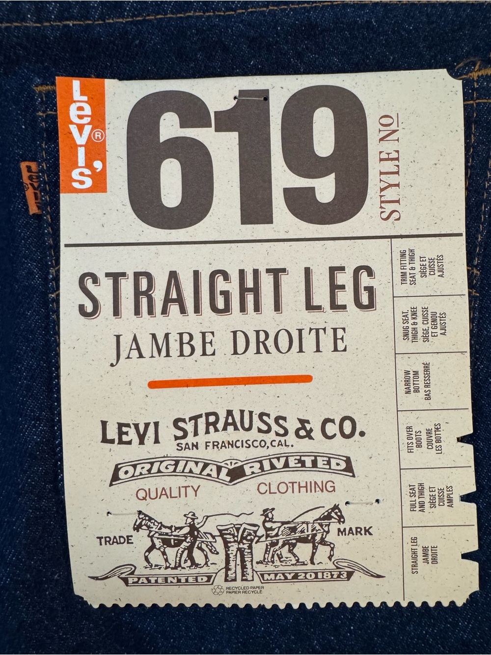 Levi's 619 Straight Leg Jeans - Dark Indigo dead stock